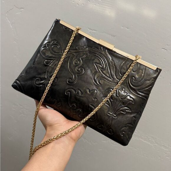 Handmade Genuine Embossed Cowhide, Articulated Metal Frame Clutch/Evening Bag - Picture 7 of 13